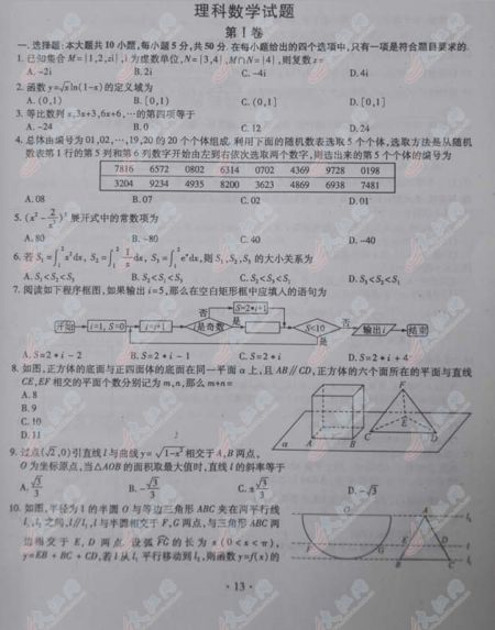 权威发布：江西2013年高考理科数学试卷及参考答案
