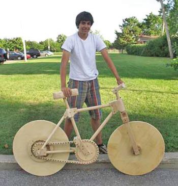 瑞安老板三年造出"木自行车" 可载两人