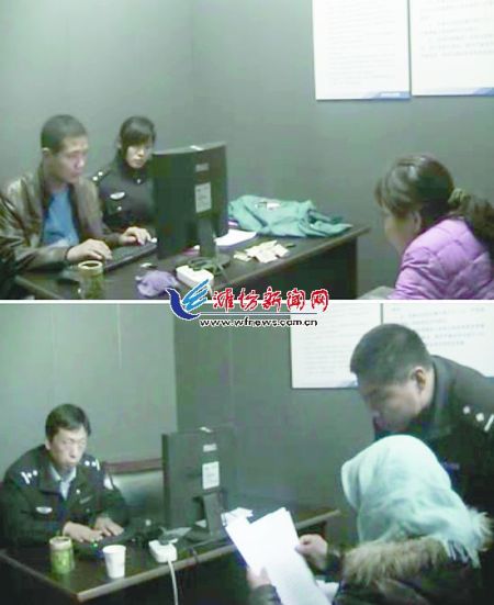 犯罪嫌疑人张某、李某正在接受民警审讯。（视频截图）