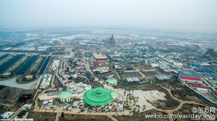 航拍展示上海迪士尼乐园建设进度(图)