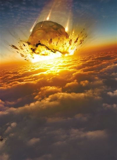 呈现行星撞地球而造成世界末日的插画。