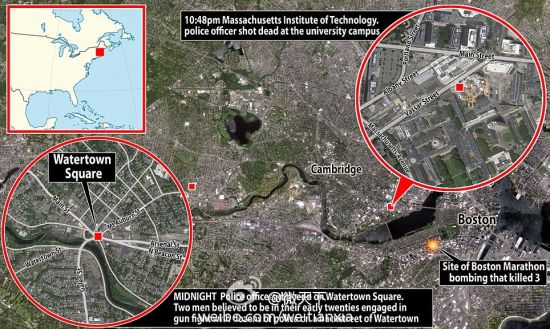 作案地图:波士顿爆炸案嫌犯一路向西