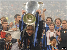 Jose Mourinho with Champions League trophy