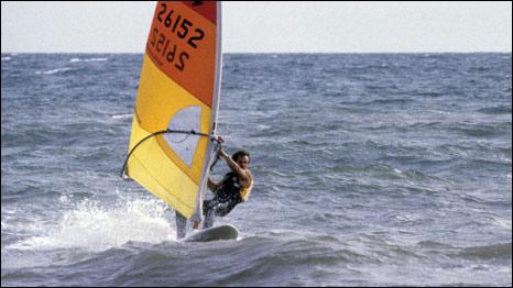windsurfing on the sea