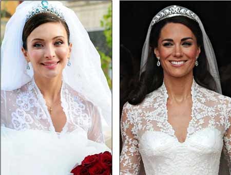 Italian-born Isabella Orsini (left) was stunned to notice the likeness between her own gown, from her wedding two years ago, and the Sarah Burton dress worn by the Duchess of Cambridge last month.(dailymail.co.uk)