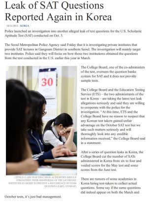 Leak of SAT Questions Reported Again in Korea