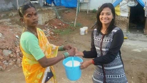 Purnima Sri Iye (right) a journalist at Metro India, is among the first to donate rice as part of the Rice Bucket Challenge