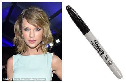 3.Taylor Swift (left) used a felt tip pen (right) as eyeliner when she mislaid her make-up bag. ̩ա˹ԼĻױʱ򣬻ճëʱʵ߱ʹá