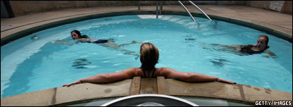 Ladies relaxing in a thermal pool