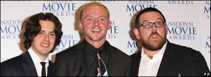 Edgar Wright, Simon Pegg and Nick Frost with their Best Comedy Award for 'Hot Fuzz' during The National Movie Awards, London