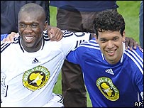 Clarence Seedorf and Michael Ballack before the game for charity Goal4Africa