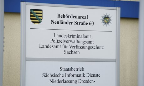 A sign outside the Saxony office of criminal investigation in Dresden, Germany, where the arrested officer is believed to have worked.