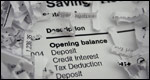 A crumpled bank document