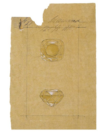 1886年在蒂芙尼古董珍藏库中发现的Tiffany Diamond“蒂芙尼传奇黄钻”草图