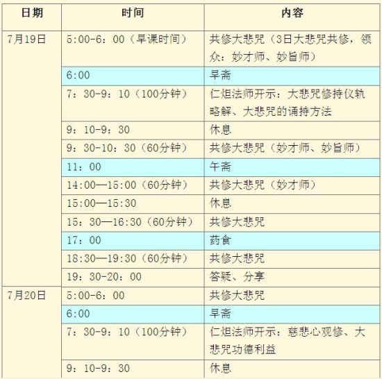 大悲咒甘露法会时间安排表 2013年7月19日-