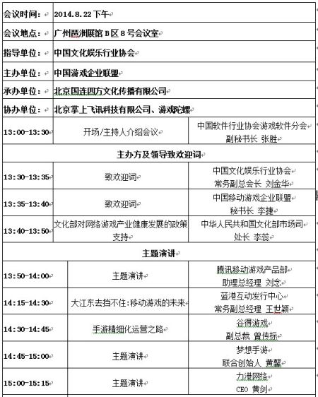 CGE 2014第五届中国移动游戏企业高峰论坛看点