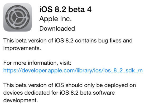 iOS 8.2第四个测试版推出：为手表做准备