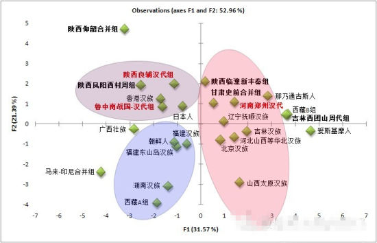 汉代中原人与现代东亚诸民族种系比对分析图谱(男性)