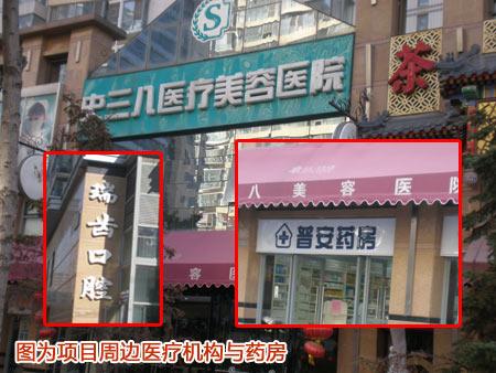 图为项目周边医疗机构与药房 图为项目周边医疗机构与药房