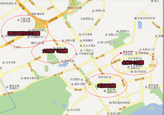 崂山区相比市南区并没有多么繁华,更多人把崂山作为旅游胜地来对待。但随着城市的发展,崂山区也在日新月异的变化中有了自己的特色。日渐成熟的居住区逐渐累积了人气,各项商业配套也逐渐发展起来,除了沿海而建的高端海景房,崂山区其他地方的居住区也得到了长足的发展,因此带动起了周边大型的商业,形成了几个较大的商圈。 崂山区商圈一览
