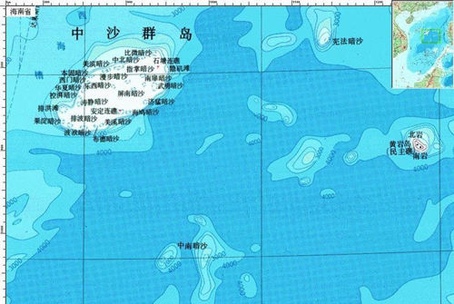 资料图：南海海域部分岛屿地理位置图