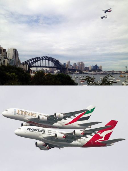 阿航澳航a380并肩飞越悉尼港庆合作达成(图)