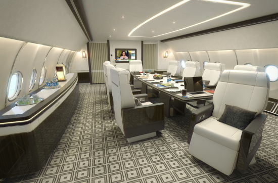 空客推出全新宽体公务机客舱设计 配置会议室
