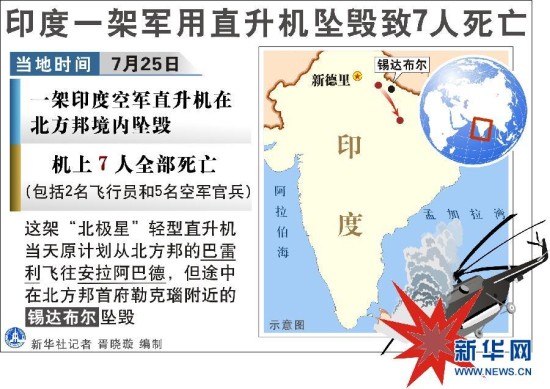 英媒：印防长称印军直升机坠毁多系人为失误