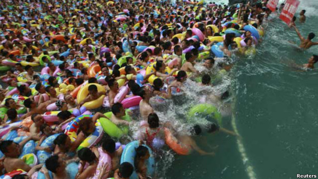 Visitors in a pool in Sichuan province