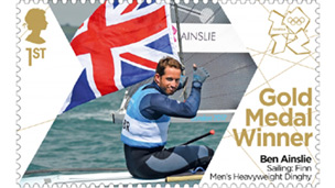 A stamp celebrating Ben Ainslie's gold medal. Copyright: Royal Mail