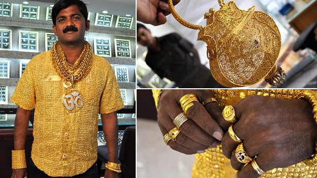 Indian man Datta Phuge in his gold shirt