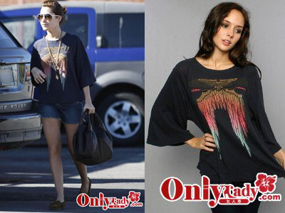 Ashley Tisdale ңWildfox Light Feather Black and Tan Raglan T-Shirt $76.00