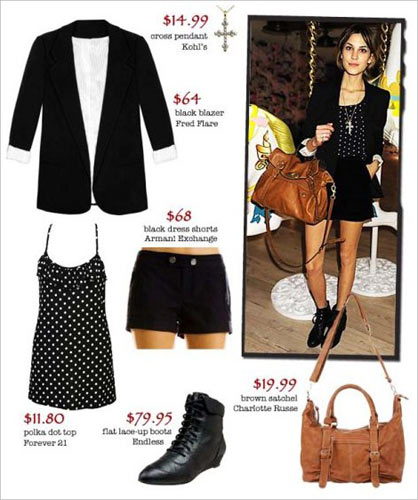 黑西装、点点衫及黑短裤