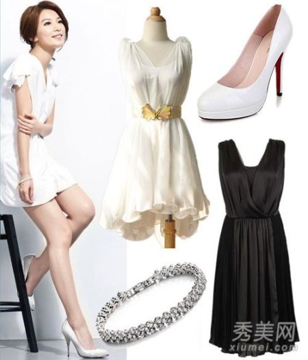 白色飘逸的雪纺裙配上同款颜色的高跟鞋