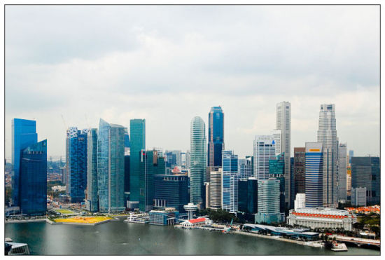 From the cabin overlooking the trade center, modern building row upon row of