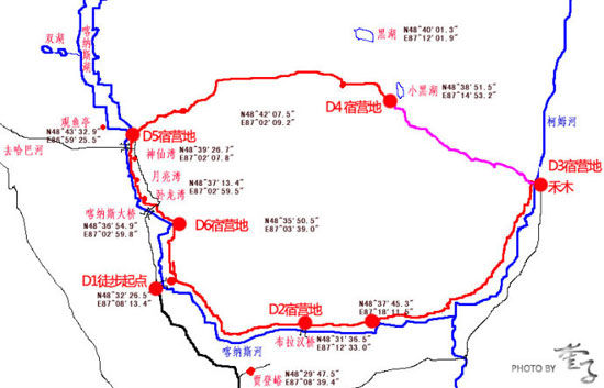 喀纳斯禾木环线徒步示意图