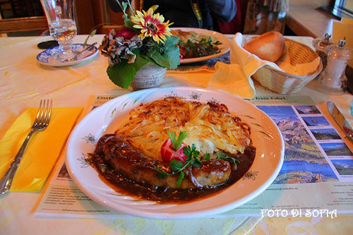 Lunch -- Swiss farm sausage potato cake