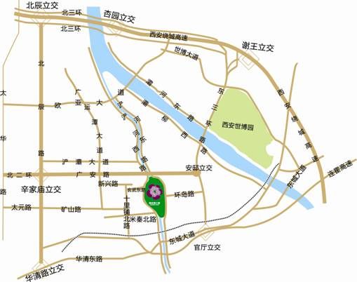 药材市场,十里铺公交枢纽站等车站乘坐709路公交车在西安浐灞桃花潭