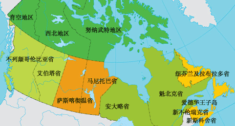 加拿大省份及行政区地图
