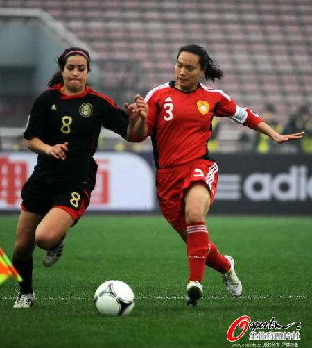 图文中国女足10墨西哥周高平与对手拼抢