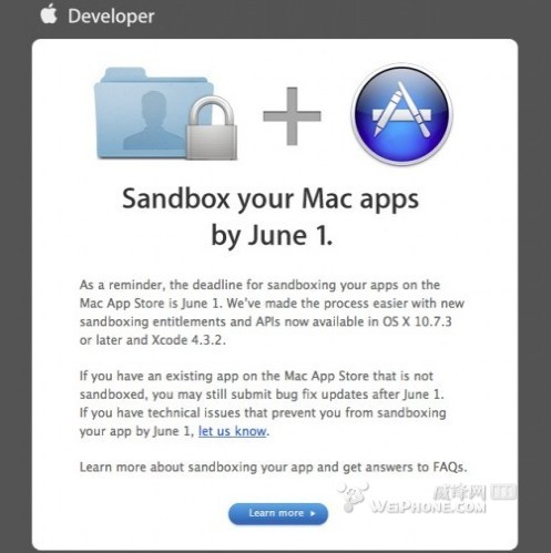 苹果通知开发者mac应用进沙箱6月1日结束