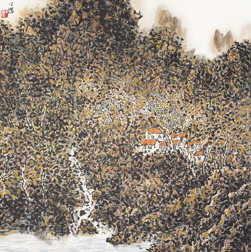 丁杰国画《石抱清泉》丁杰,1958年出生,江苏人.