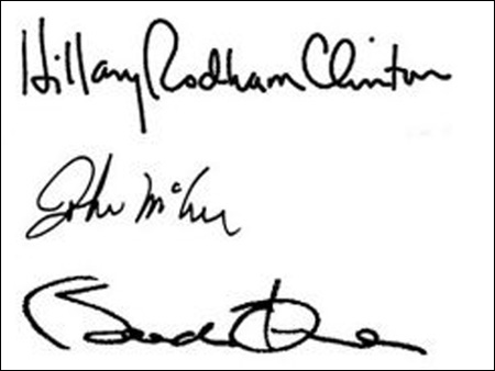美国三位总统选举人的签名中新网5月17日电 综合报道,美国笔迹专家们