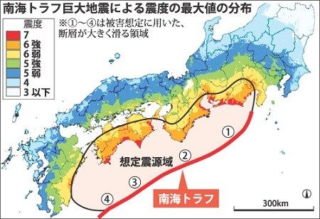 東南海,南海海域地震區域連綿構成,預測震級都在8級以上