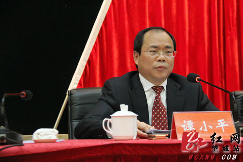 望城区委书记谭小平代表望城区委常委会作了题为《率先全面建成小康