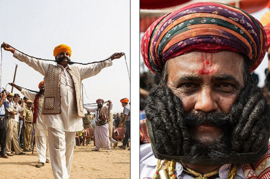 印度举行最长胡子大赛参赛者展示数米长胡子组图