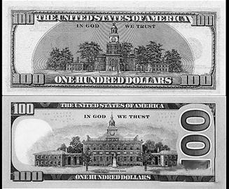 新版100美元面值纸钞(上图),借助3d效果等高技术防伪手段应对假币难题