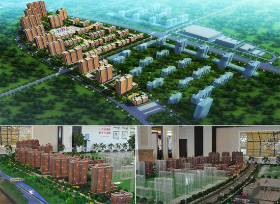 图为 万龙第十城鸟瞰及沙盘展示