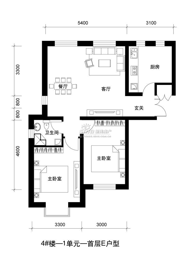 善緣紫檀4#樓1單元e戶型二室二廳一衛