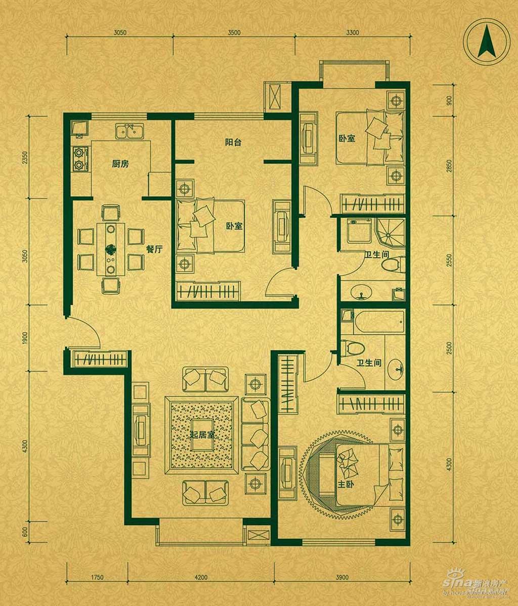 雍景四季 户型展示 d三室两厅两卫